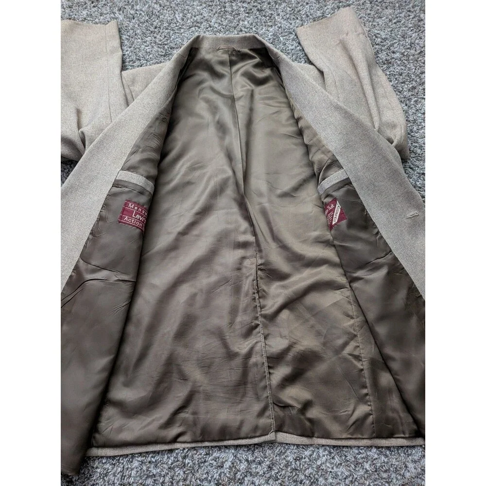Vintage Levi's Action Suit Blazer Jacket Size 44S‎ Brown Beige Sand